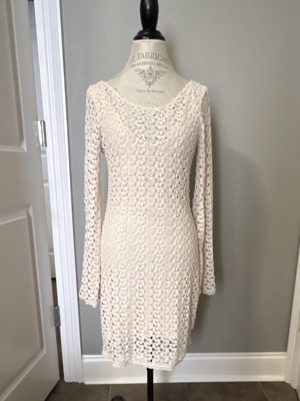 Free People Cream Crochet Long Sleeve Dress